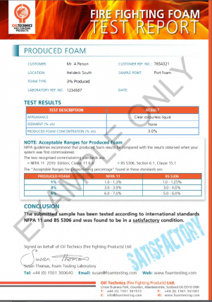 Produced Foam Test Report example
