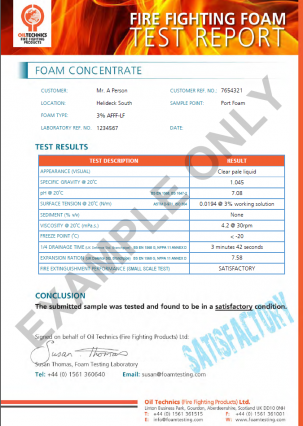 Foam Concentrate Test Report Example